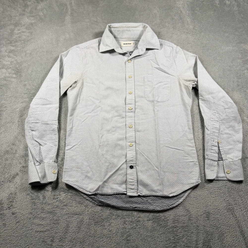 Taylor Stitch‎ Button Down Shirt Mens 36 White Polka Dot Long Sleeve Pocket